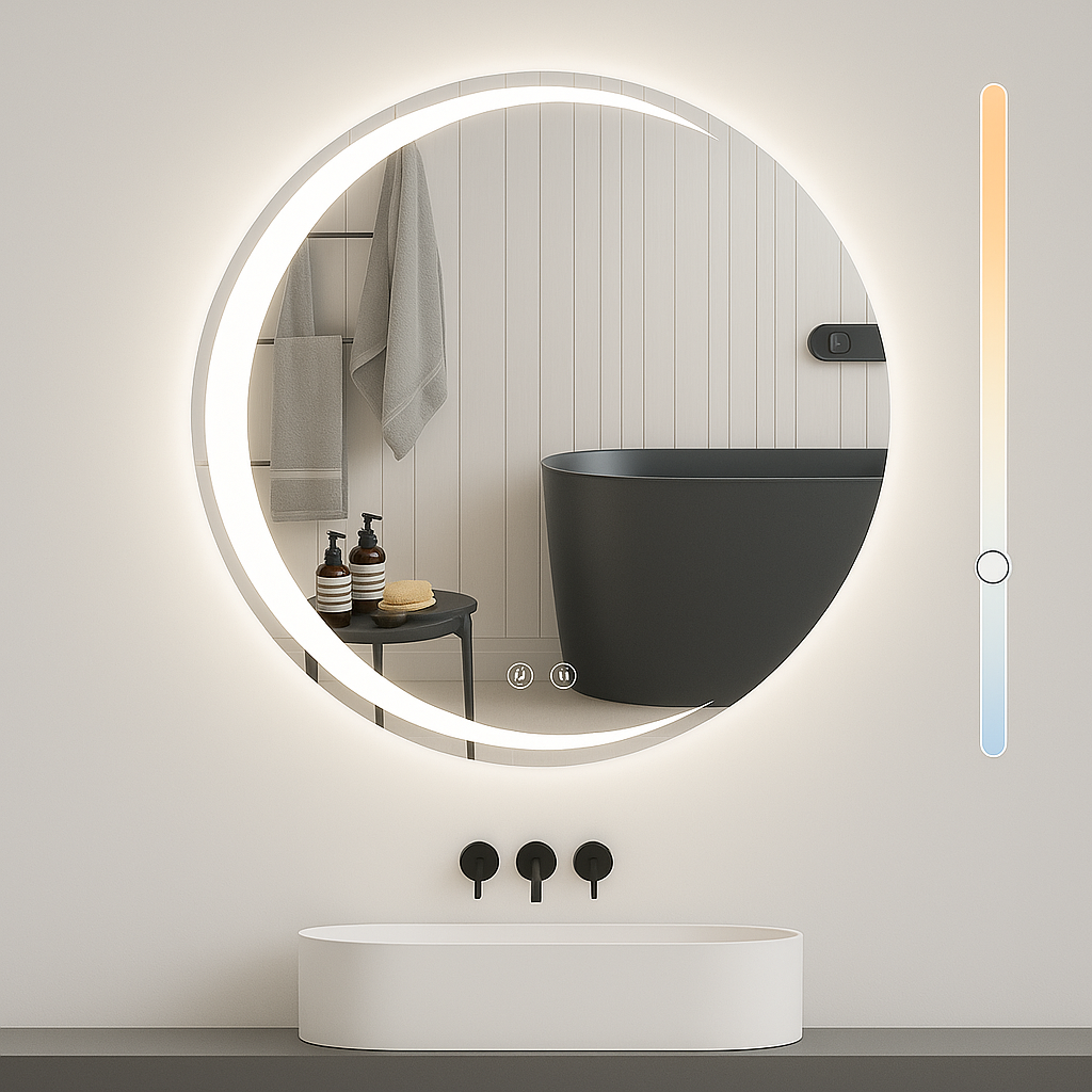 NETTLIFE Lustro łazienkowe z oświetleniem, okrągłe lustro łazienkowe LED IP44, 80 cm okrągłe lustro łazienkowe z funkcją dotykową