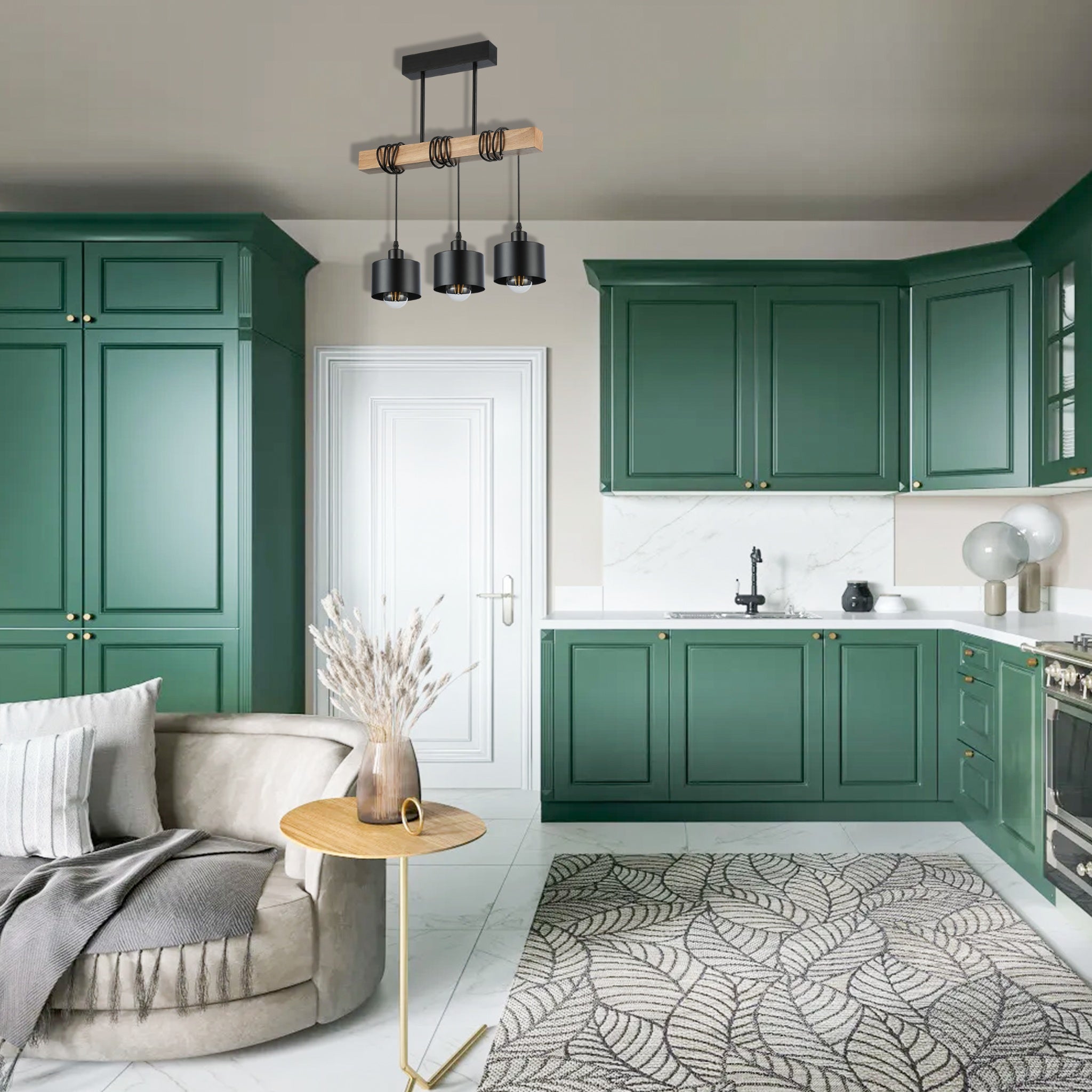 Lampa wisząca żyrandol Elza E27 3-punktowa 167 cm IP20 czarna drewno dąb MasterLED - 3