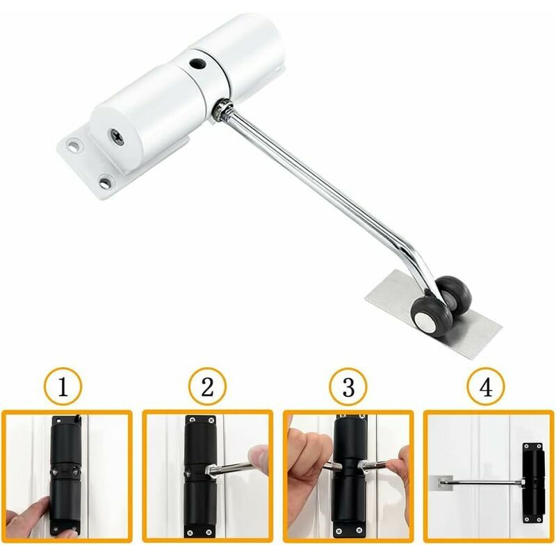 Samozamykacz do drzwi, samozamykacz zewnętrzny, samozamykacz sprężynowy ze stali nierdzewnej, do automatycznego zamykania różnych drzwi (biały)