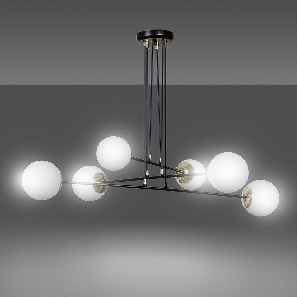 Lampada a sospensione Signo 6 luci nera con sfere in vetro bianco 6xE14 - 7