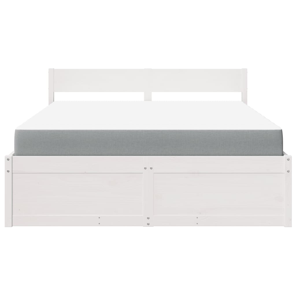 Lit avec tiroirs et matelas blanc 160 x 200 cm en bois massif de pin - 4