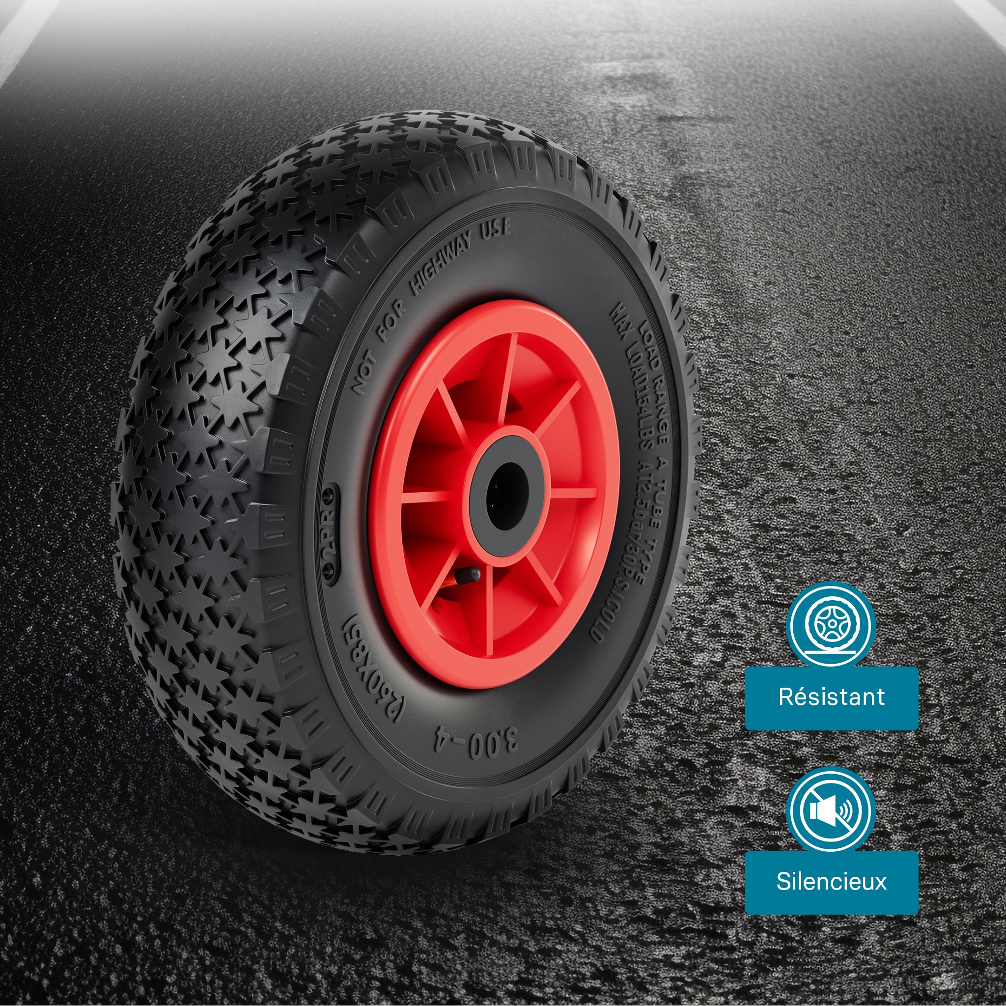 Wiltec Roue complète 3.00-4 pour Diable – 255 x 255 x 85 mm – Avec Chambre à air et Jante – Valve coudée TR87 – capacité de charge max. 90 kg – pou... - 7