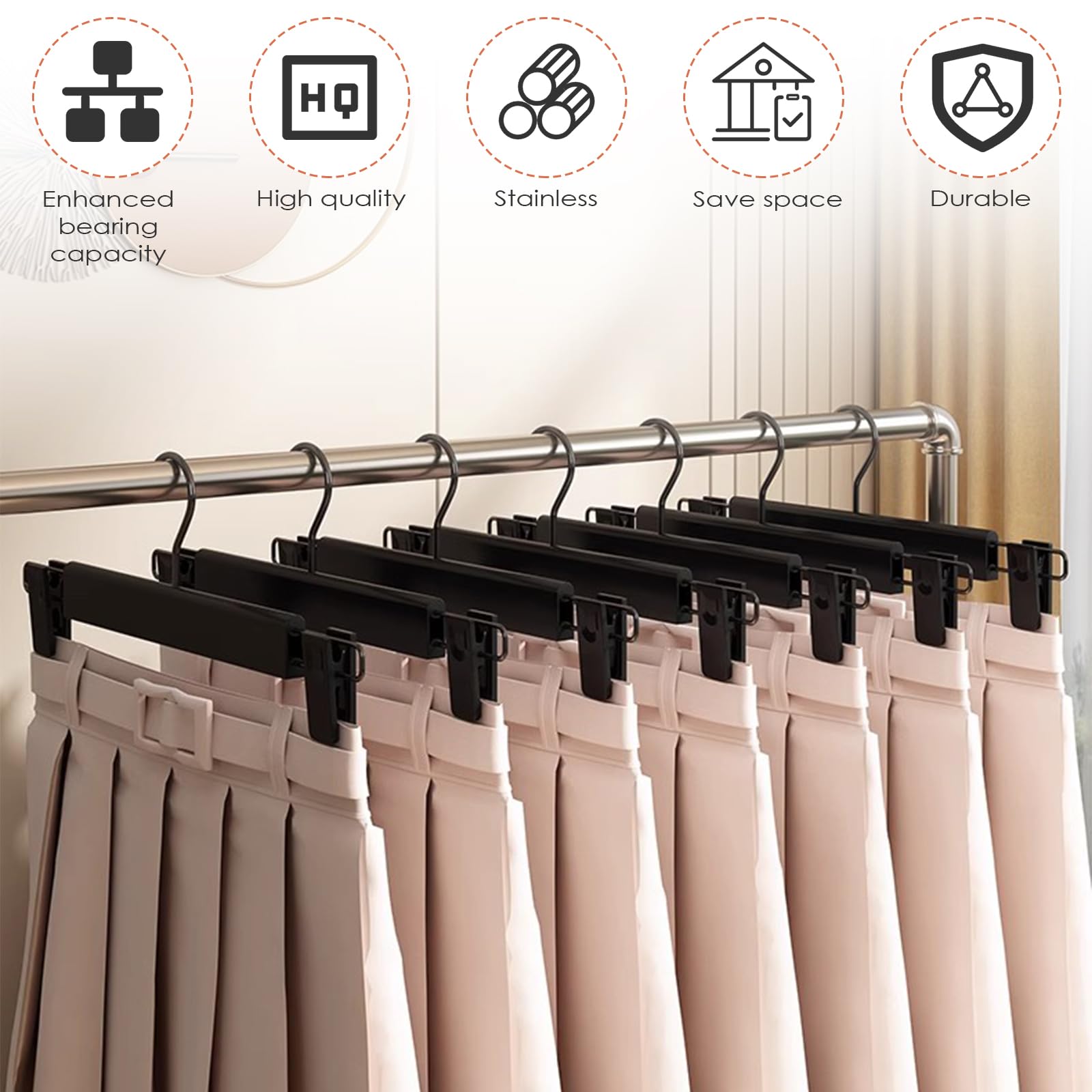 Porte-pantalon 10 pièces, pince pour porte-pantalon, cintre antidérapant, sangle de jupe, clip réglable, crochet pivotant à 360° - 5