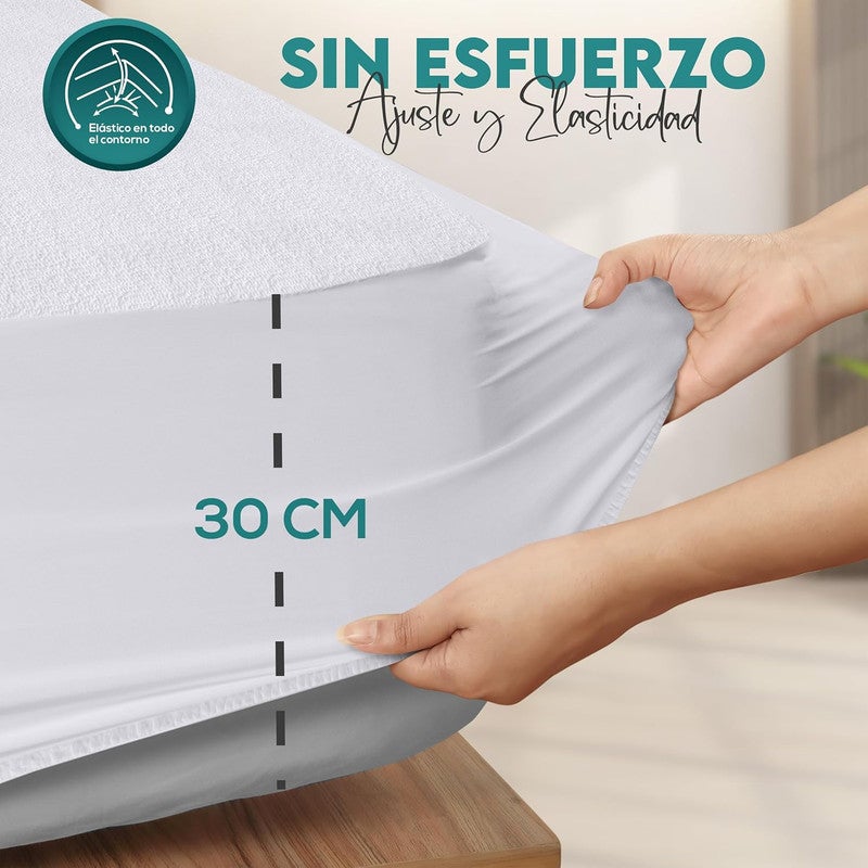Protector de Colchón Rizo, Impermeable, Funda Colchón, Cubre Colchón Transpirable, Ajustable Elástico en el Contorno - Cama 150 x 190/200 + 30 CM - 4