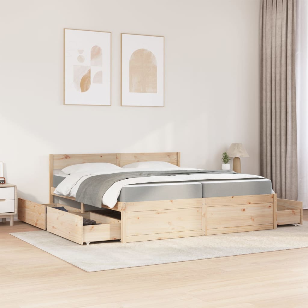 Lit avec tiroirs et matelas, en bois massif de pin, pour la chambre, 200 × 200 cm - 3