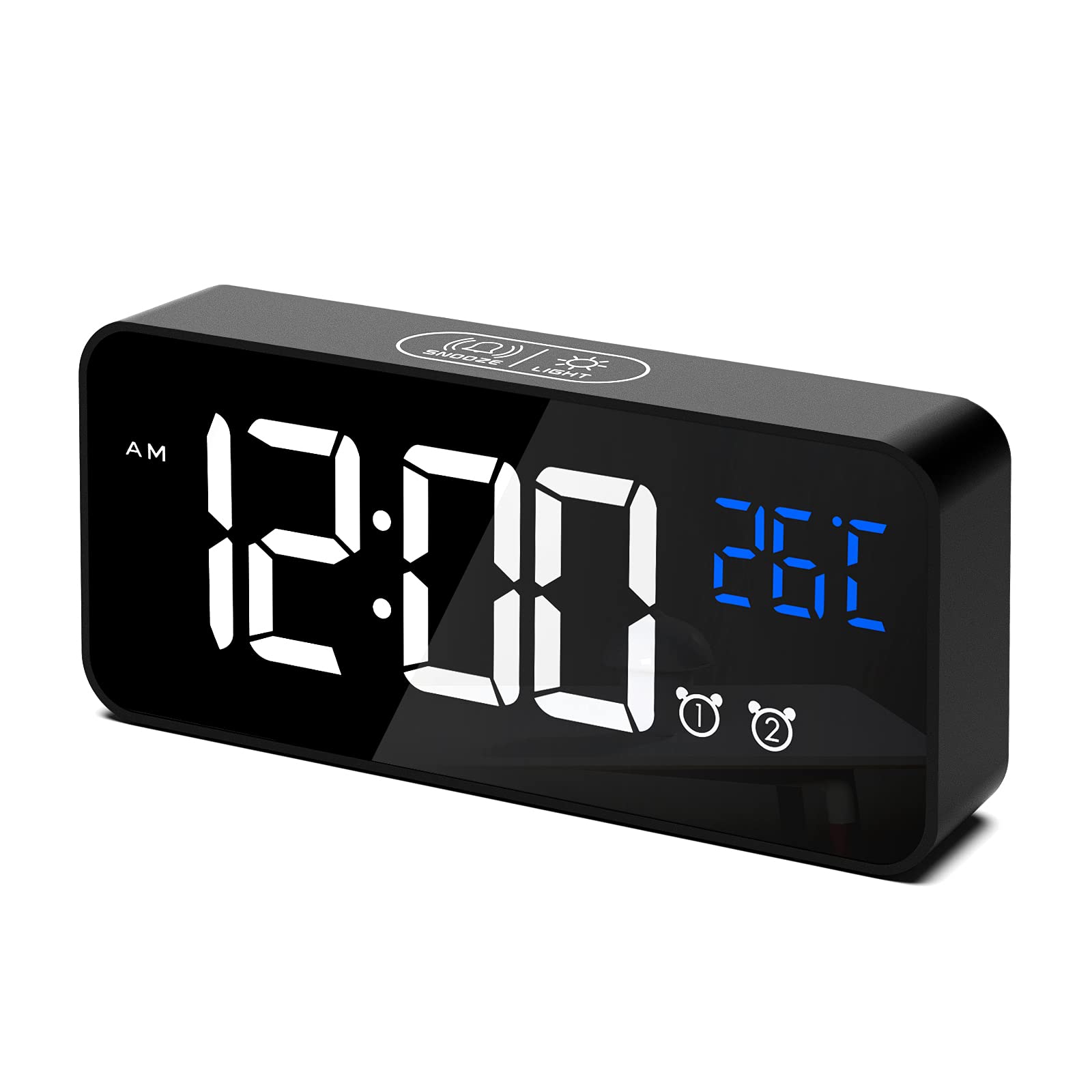 Budzik cyfrowy, cyfrowy zegar LED, budzik cyfrowy z temperaturą/funkcją drzemki/2 alarmami/formatem 12/24-godzinnym/portem ładowania USB/10 melodiami