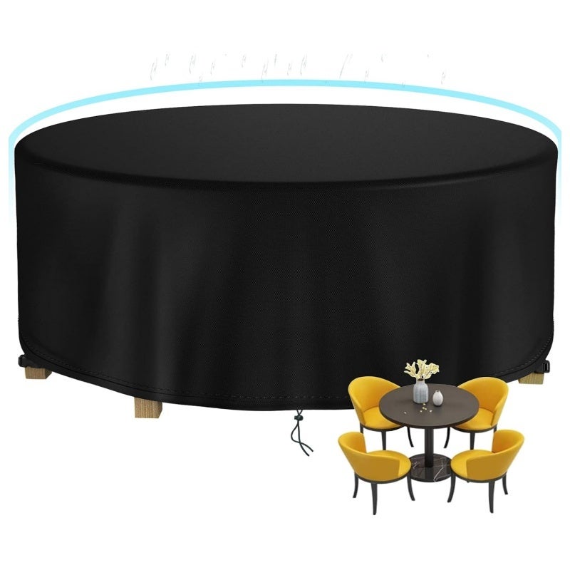 Husă de protecție rotundă pentru masă de grădină cu diametrul de 128 cm, înălțimea de 71 cm, 210D Oxford impermeabilă, UV și vânt, șnur de strângere