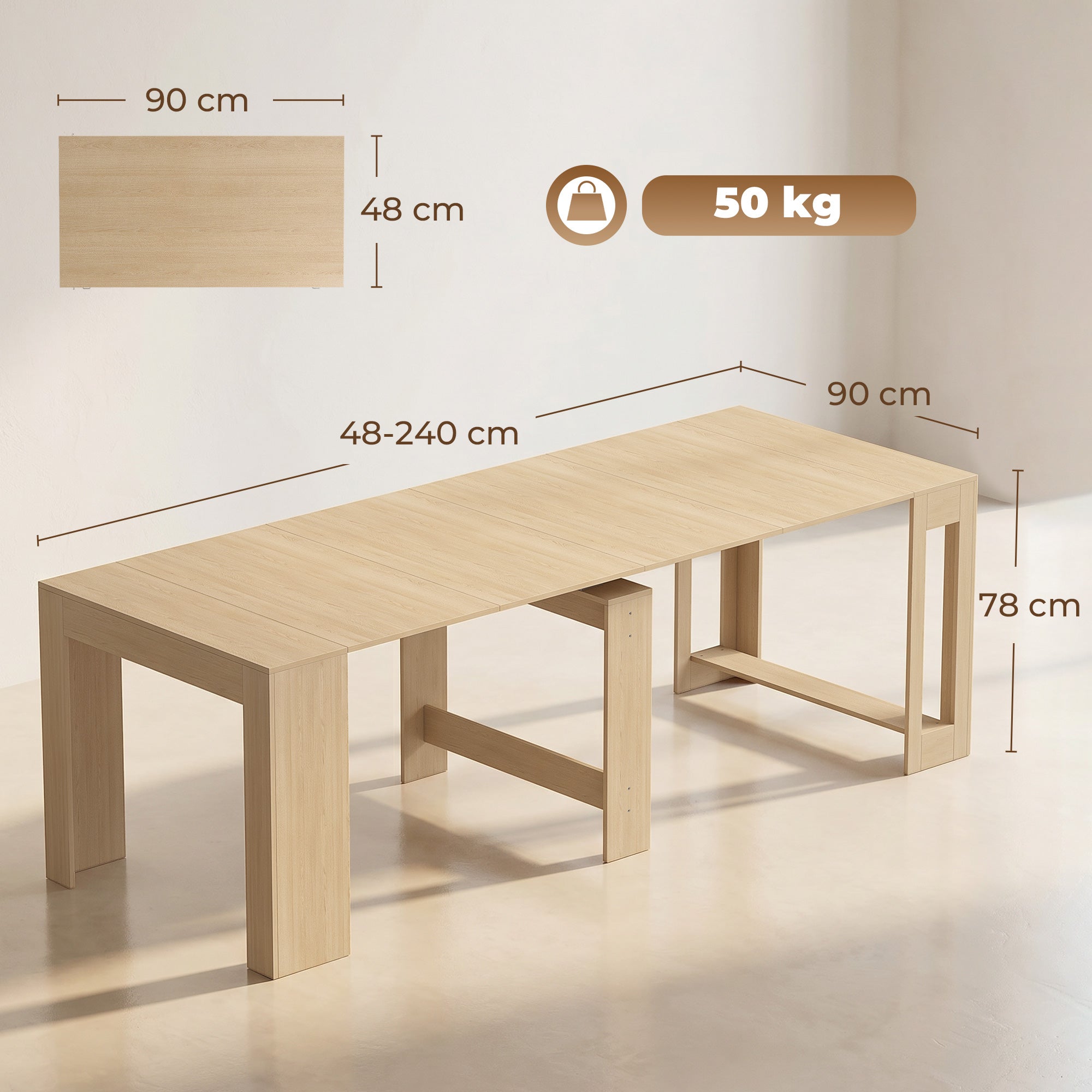 Console extensible pour 10 personnes, effet bois clair | Leroy Merlin