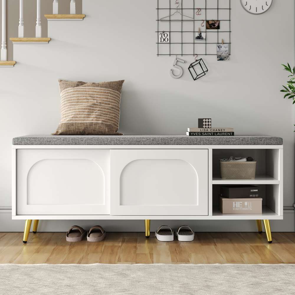 Banc De Rangement à Chaussure Meuble D'entrée Armoire à Chaussures 100x35x60 Cm, Fsr128-w - Meuble d'appoint - Banc