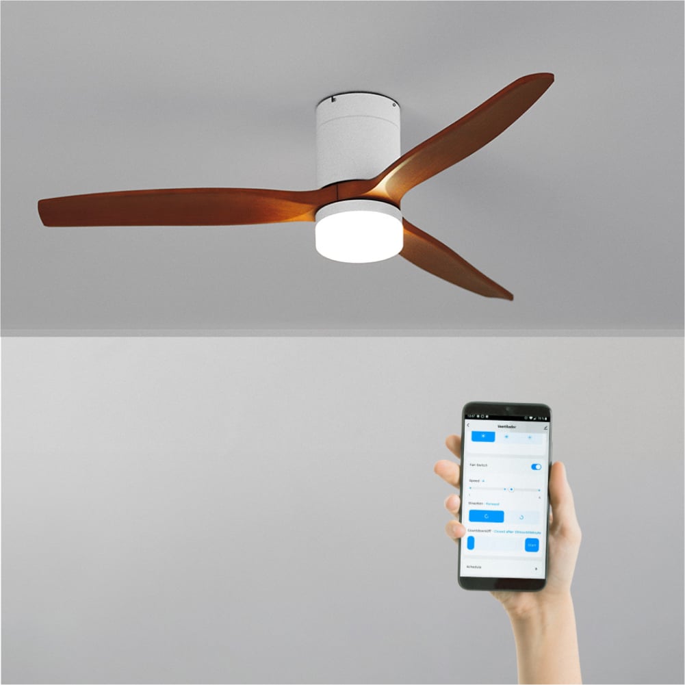 CREATE- WIND CALM M - Ventilador de teto silencioso de 40 W com pás técnicas em ABS Ø132cm - Com luz - com wifi - 2