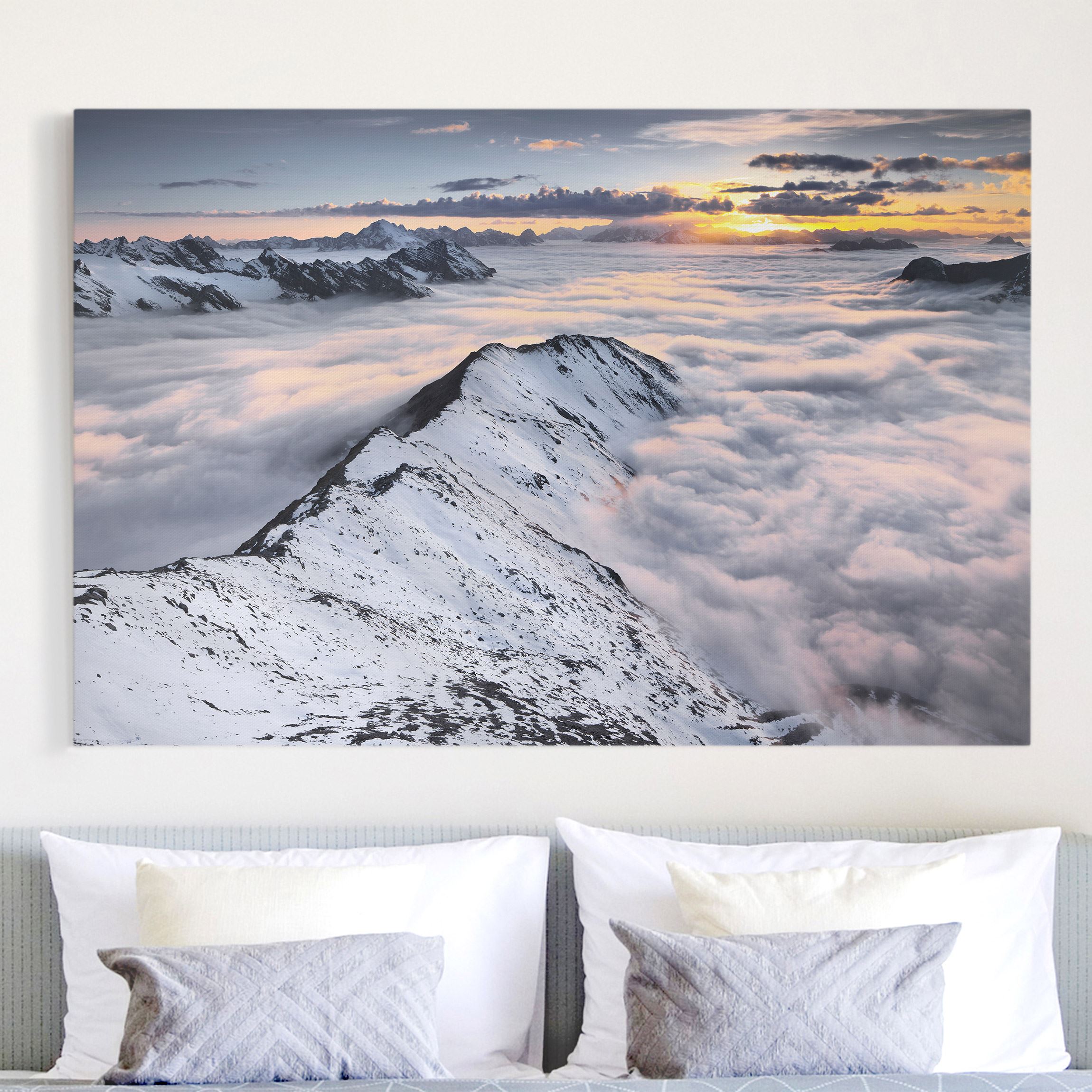 Lienzo cuadro en lienzo bastidor impresion en lienzo blanco cielo paisaje montaña panorama atardecer 132 dormitorio pasillo 60 x 40 cm