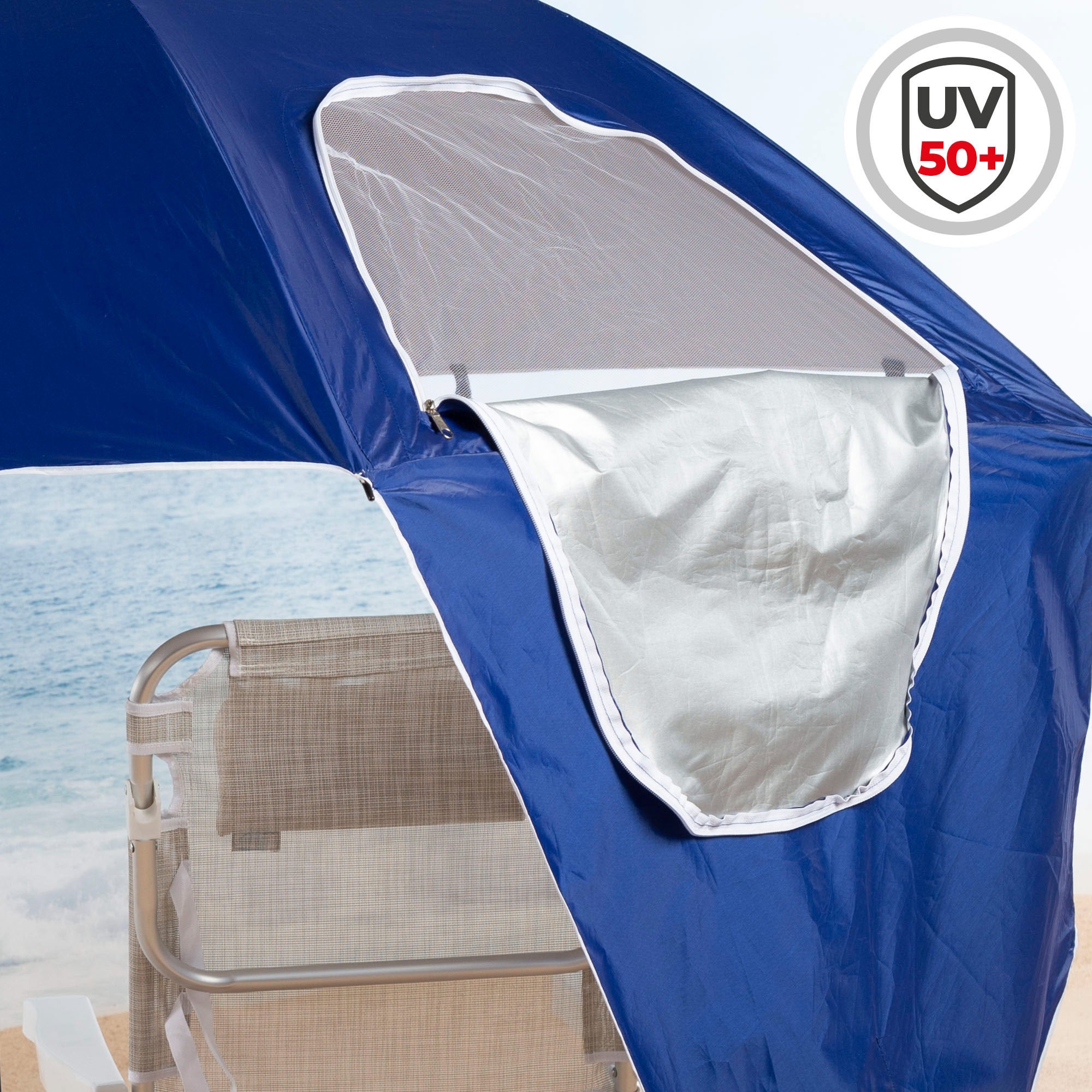 Aktive Sombrilla playa antiviento y paravientos 8 varillas 240 cm azul c/ventanas - 3
