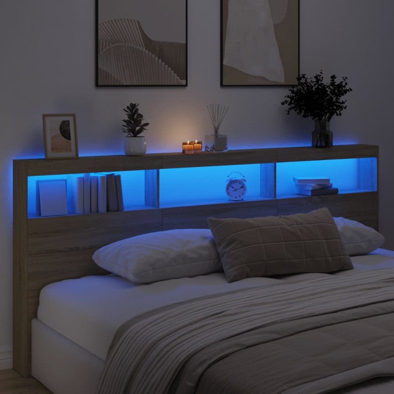 vidaXL Cabecero de cama con LED roble Sonoma 220x17x102 cm - 4