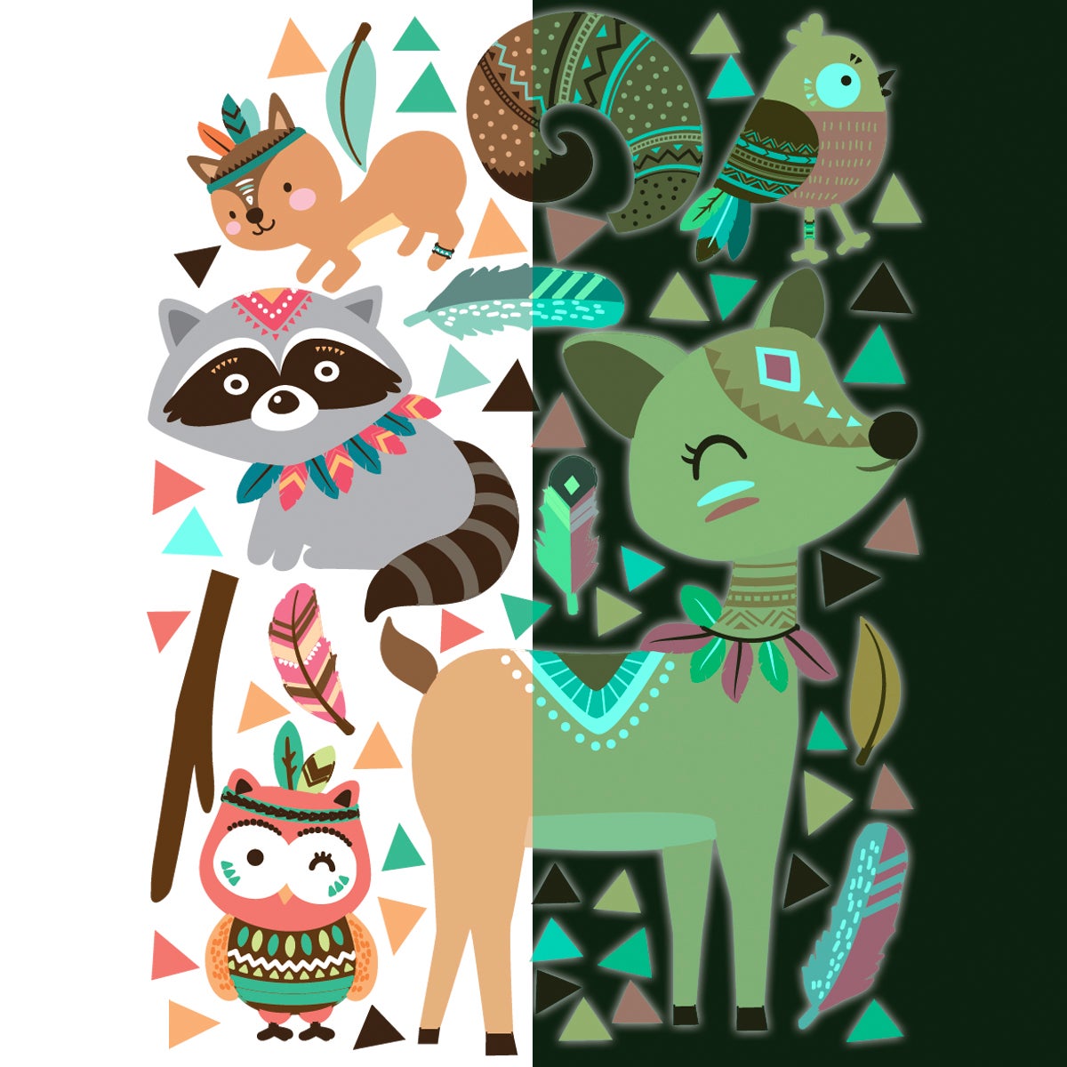 Adesivi fosforescente animali indiani dei boschi - Sticker adesivo - adesivi murali - 120x90cm - 4