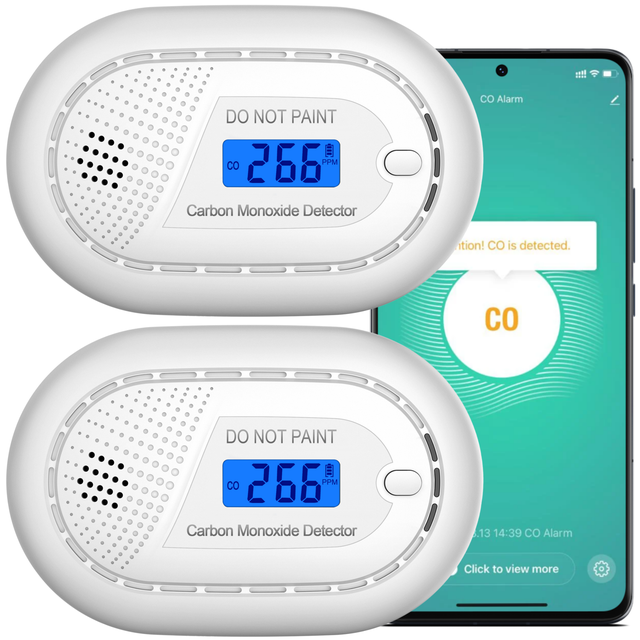 Aroha Smart Connect Rilevatore Monossido di Carbonio WiFi - Batteria da 10 Anni - Allarme Monossido di Carbonio Con Tuya & Smartlife - 2 pezzi