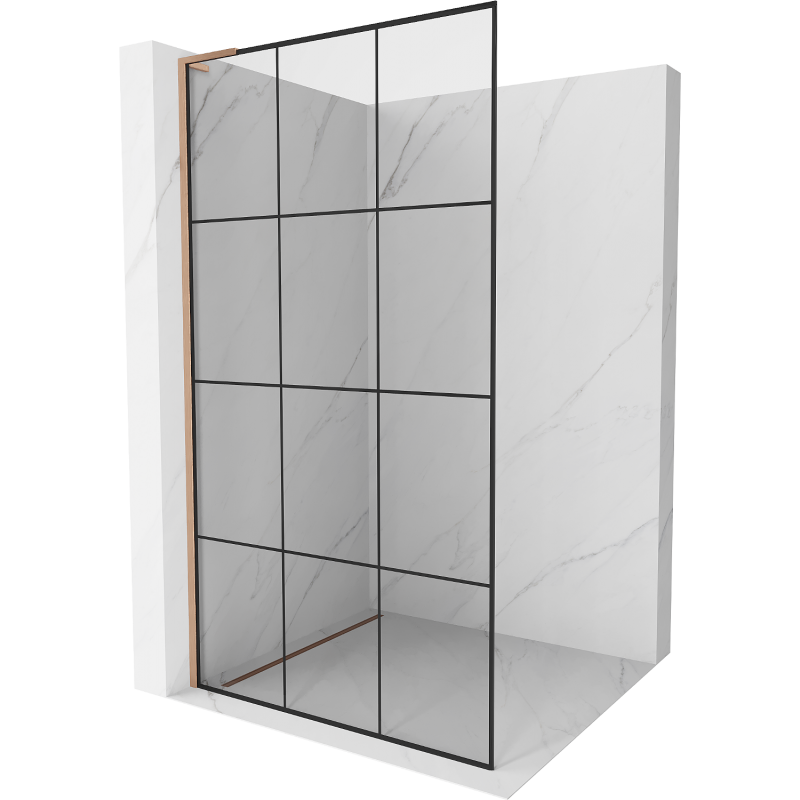 Mexen Kioto L ścianka prysznicowa Walk-in 120 x 200 cm, czarna kratka, miedź szczotkowana - 800-120-103-65-77