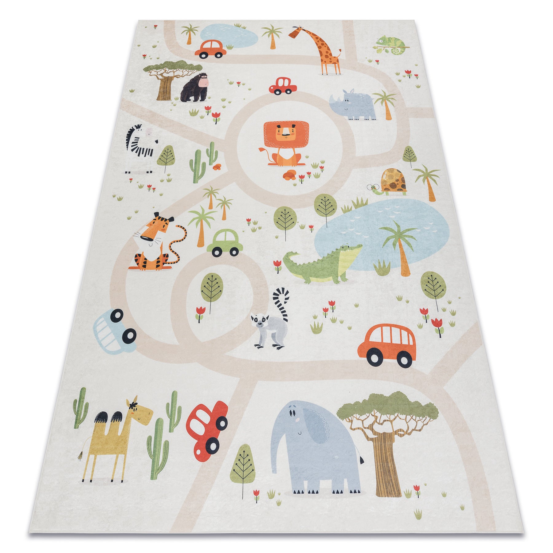 Alfombra lavable bambino 1165 zoo para niños antideslizante - beige 160x220 cm