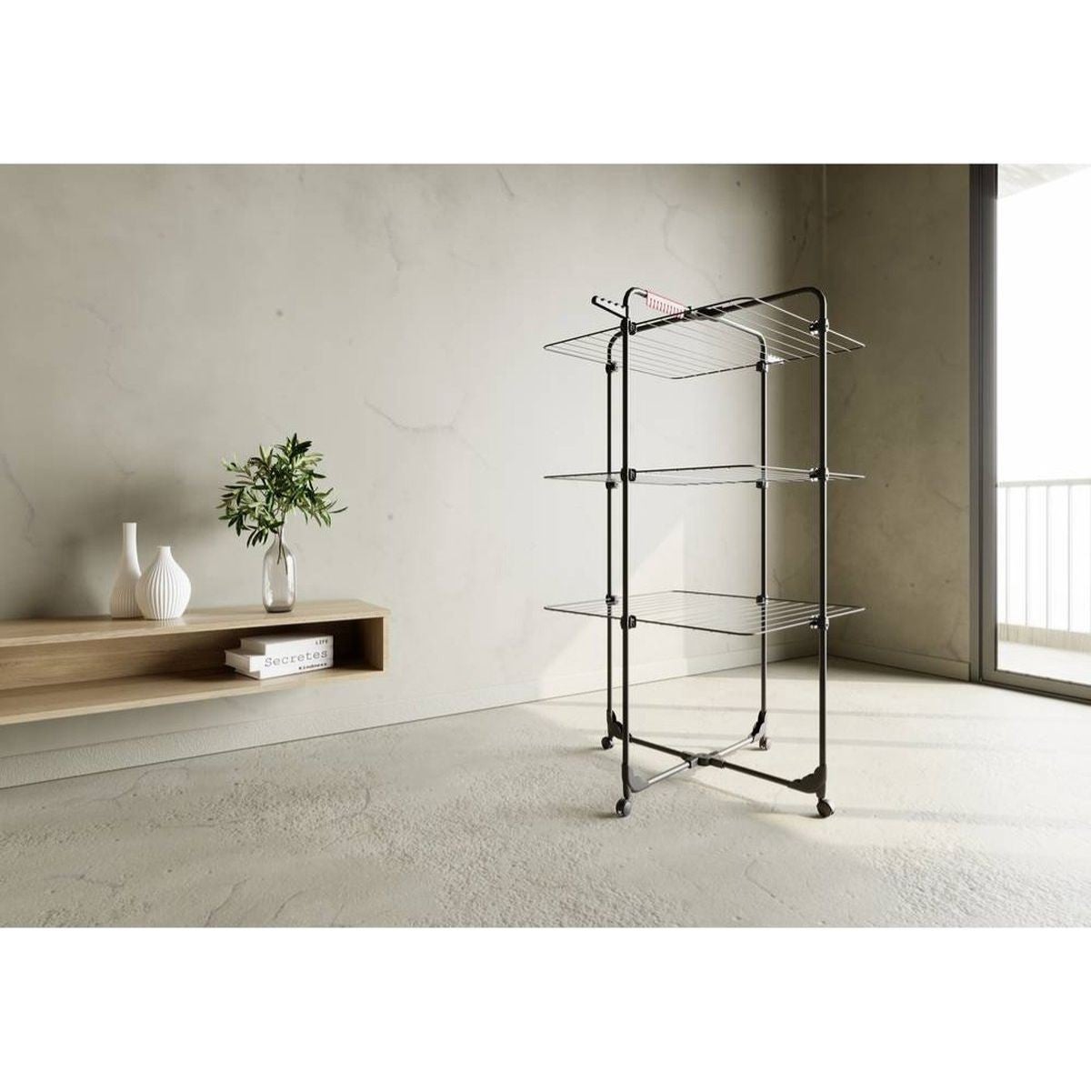 Étendoir à linge Intérieur 3 étages Séchoir à linge Pliable sur roulettes Tancarville Noir 93 x 71 x 131 cm VILEDA - 3