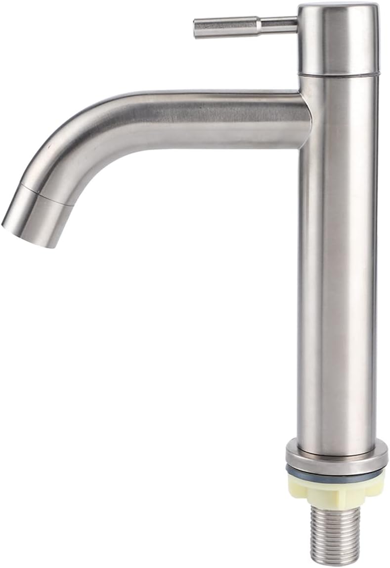 Jednootworowy kran kuchenny do zimnej wody, ze stali nierdzewnej szczotkowanej, wysoki, z jednym uchwytem, odpowiedni do zlewu.