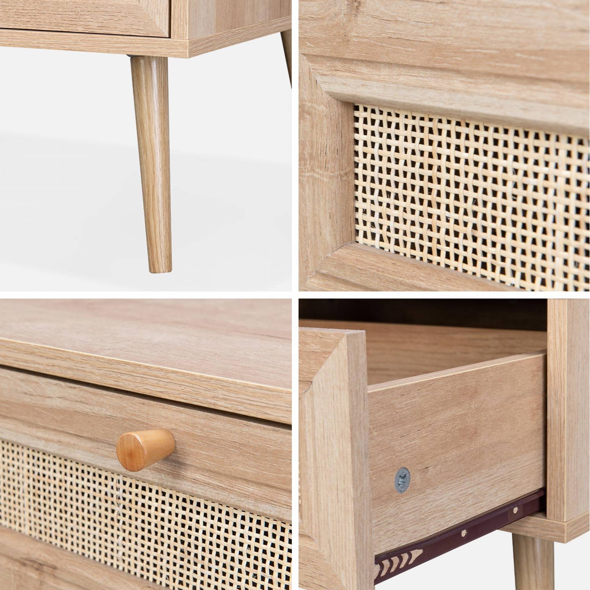 Table basse en cannage 110 x 59 x 39 cm - Bohème - Naturel. 1 tiroir. 1 espace de rangement. pieds scandinaves - 6