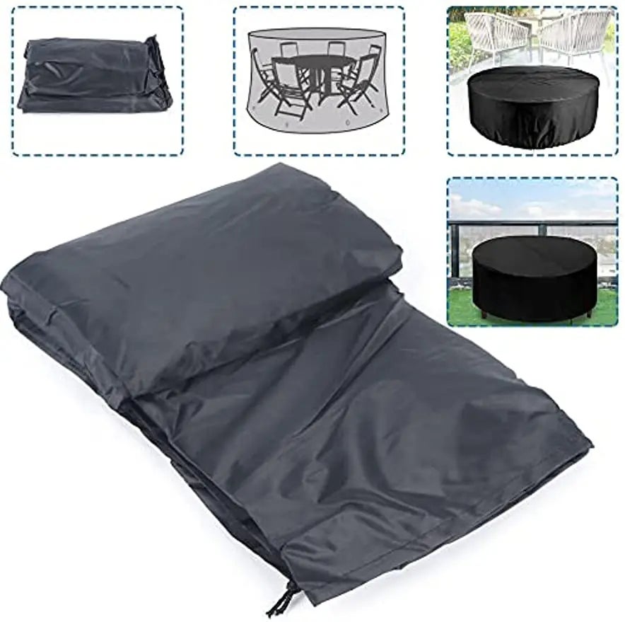 9PC Housse de Mobilier de Jardin Ronde Imperméable et Durable, Protection UV pour Table de Jardin Extérieure, Meubles de Patio - 2