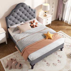 Letto Singolo Imbottito 90x200 Cm In Velluto – Testiera Regolabile, Struttura Robusta Per Bambini E Adolescenti