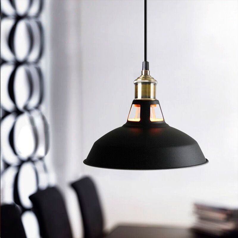 Lampadario Sospeso Retro Industriale Vintage in Metallo Nero E27, Ideale per Sala da Pranzo, Ristorante e Soggiorno - 3