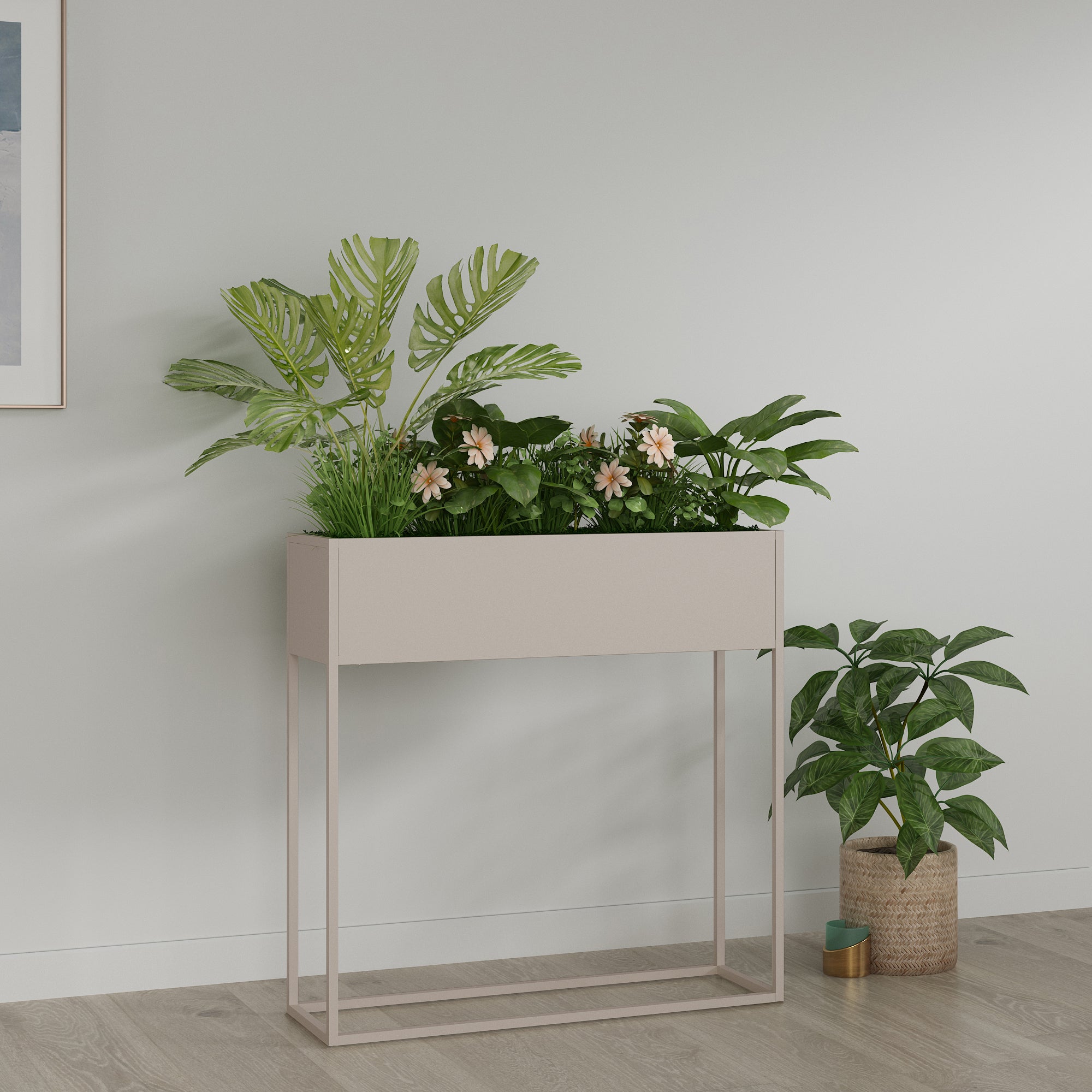 Porte-plantes surélevé Joensuu 80 x 80 x 25 cm gris clair [en.casa] - 2