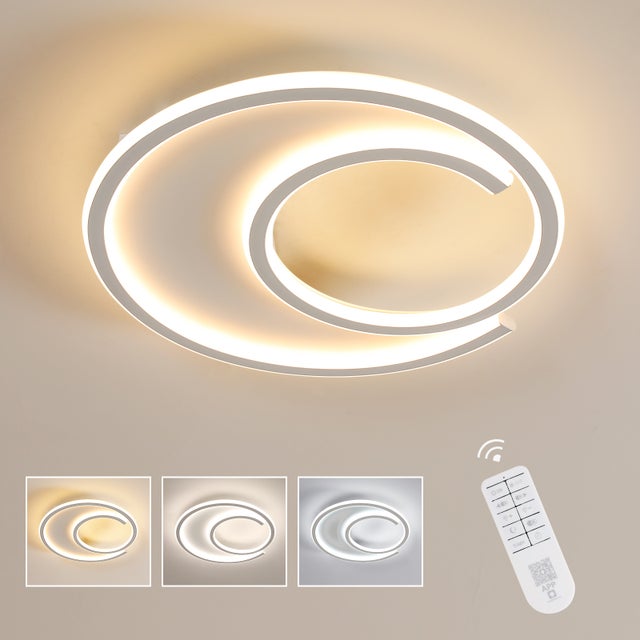 GOECO Plafoniera a LED, 53W 5900lm, bianca, dimmerabile, per soggiorno, con telecomando, design moderno ad anello, dimensioni: 43*43*5cm