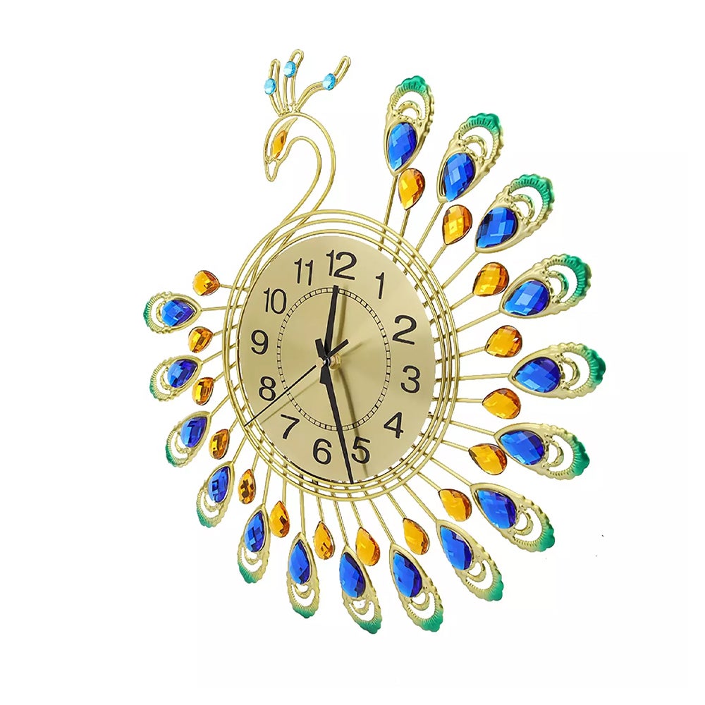 Horloge murale rétro en cristal de paon de 35 cm, grande horloge murale ...