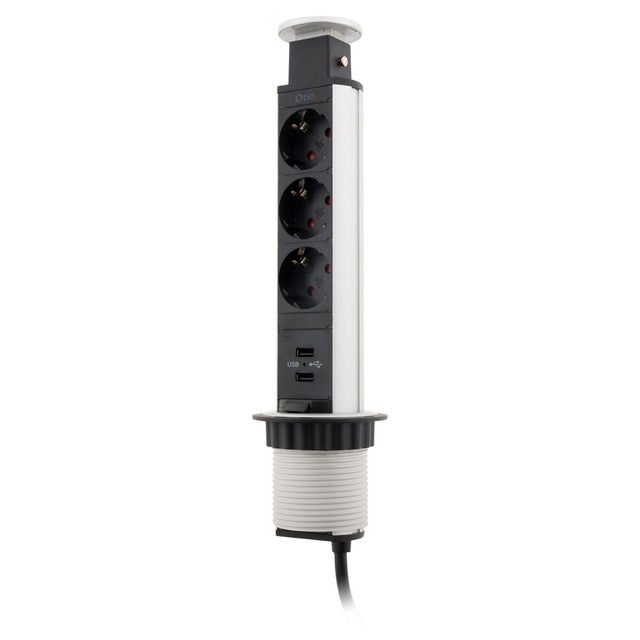 Multiprise encastrable Schuko 3x16A + 2 ports USB A - Blanc/Noir - Otio