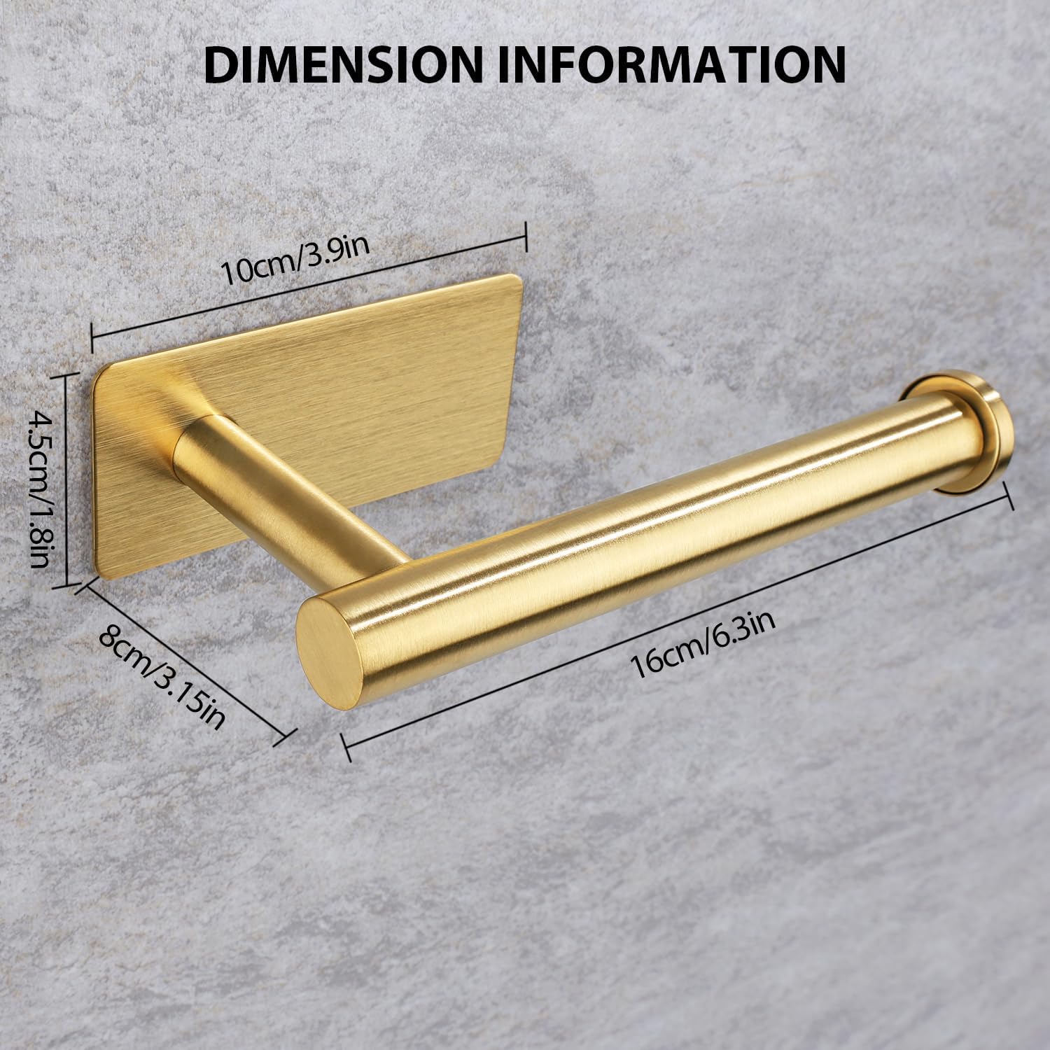 Uchwyt na papier toaletowy ze stali nierdzewnej, bez wiercenia, odpowiedni do łazienki i kuchni, złoty kwadrat - 6