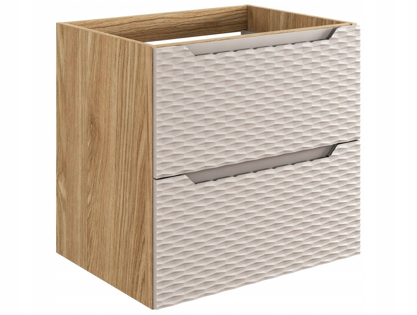 Szafka łazienkowa OCEAN 60 cm beżowa dąb olejowany front 3D MDF wisząca 2 szuflady