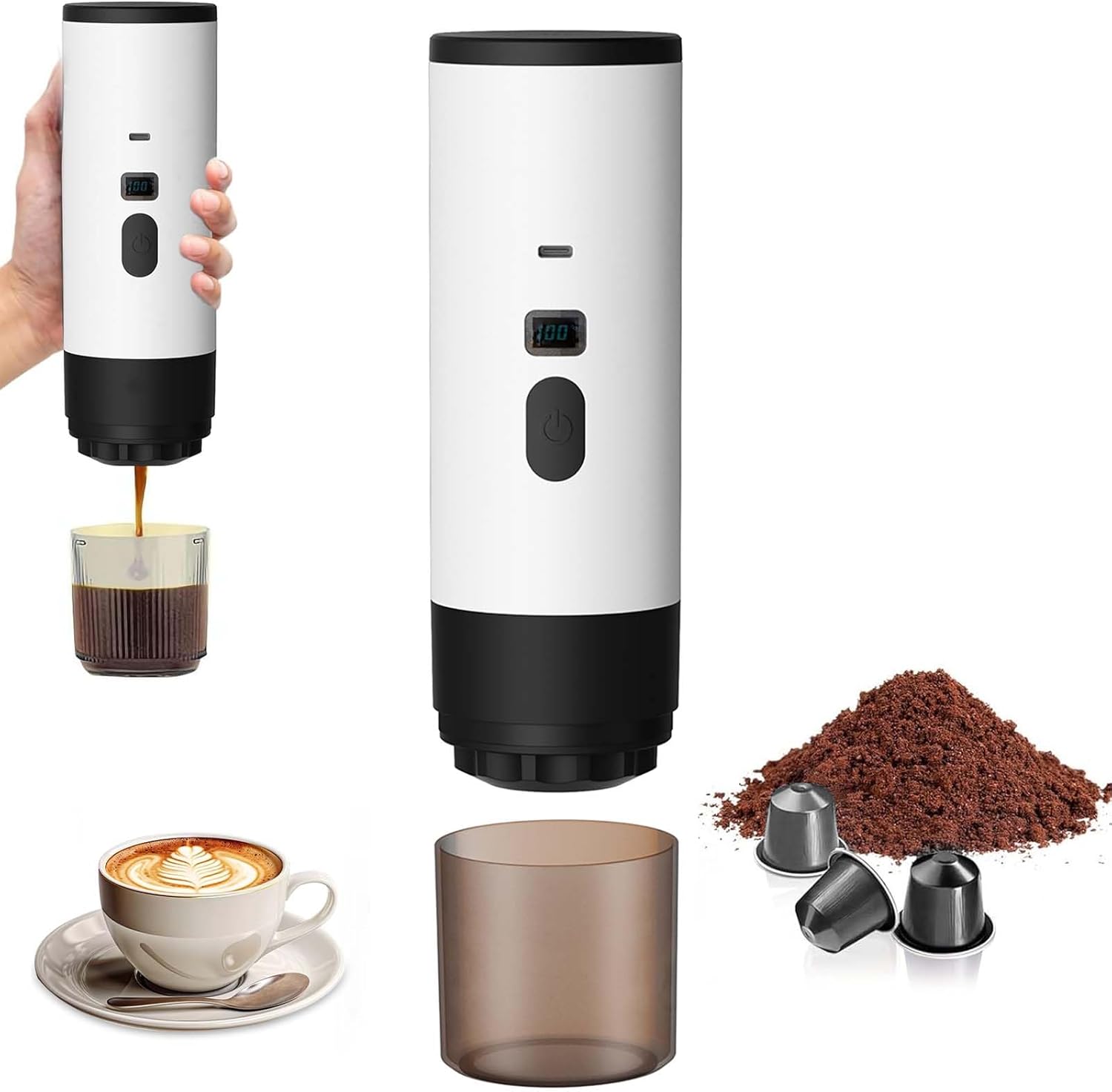 Machine à Café Portable 3-en-1 - Rechargeable, Chauffage Rapide, Compatible Capsules Et Moulu - Parfaite Pour Voyage Et Camping