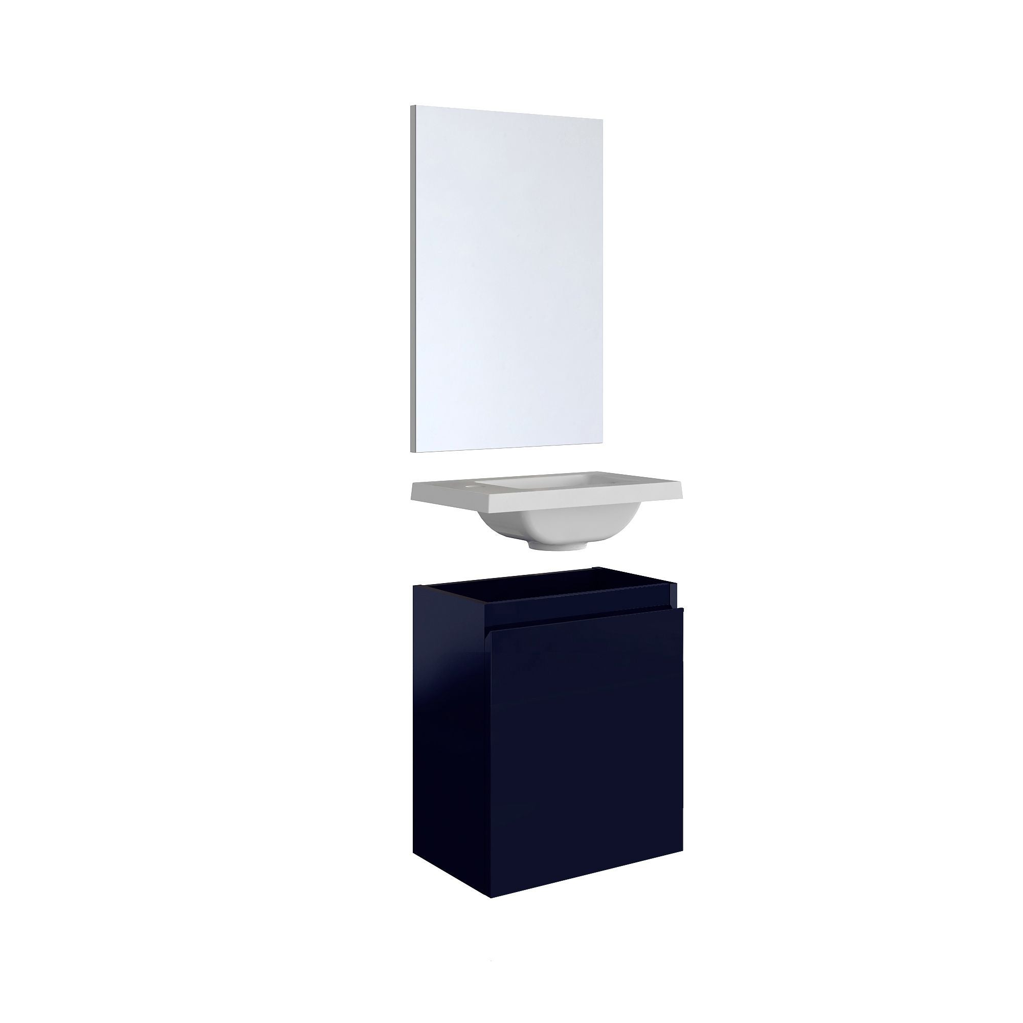 Ensemble meuble lave-mains avec miroir PORTO PACK - bleu nuit -L40 x H51 x P25 cm - 5