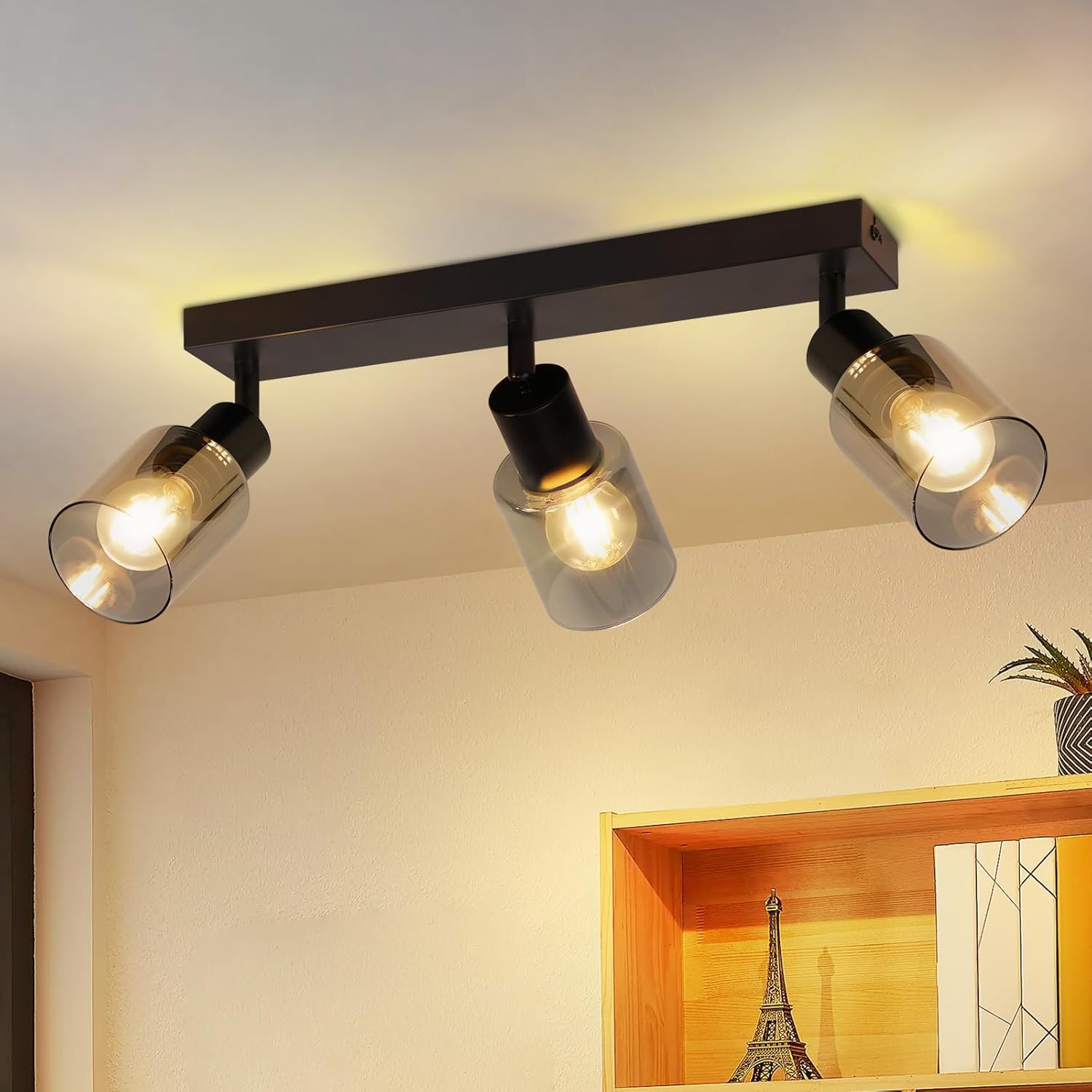 ZMH Industrialny czarny reflektor sufitowy E14 z 3 źródłami światła Lampa sufitowa do salonu
