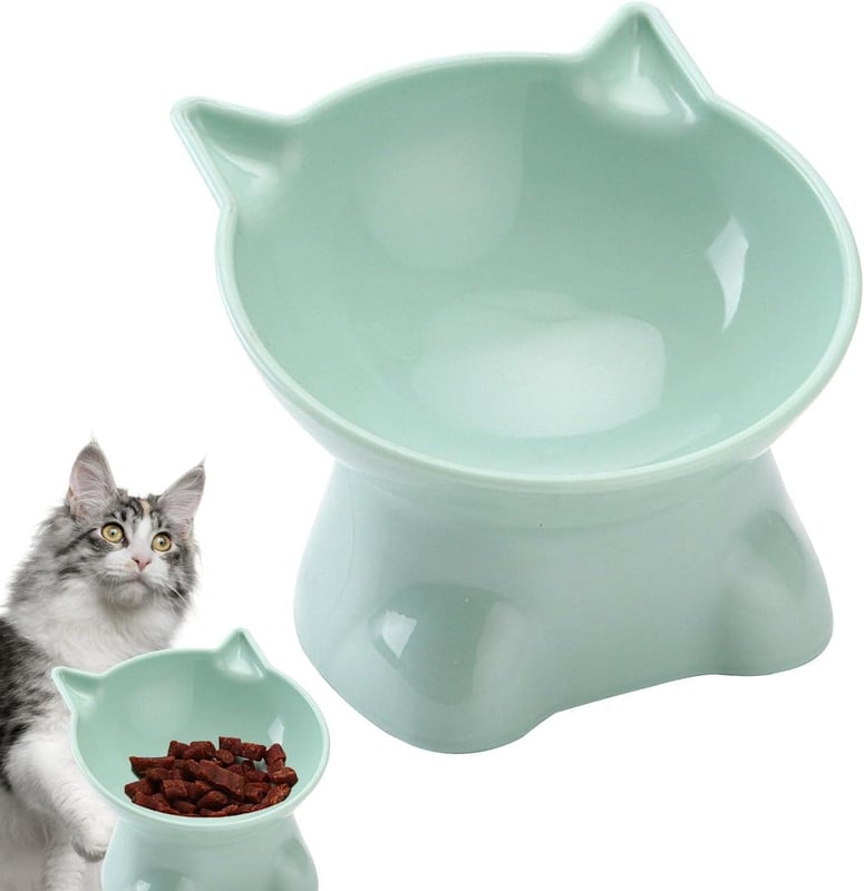 Podwyższona miska dla kota, przeciw wymiotom, nachylenie 15 stopni | Płytka miska o średnicy 13,5 cm, podniesiona miska dla kociąt, na karmę i
