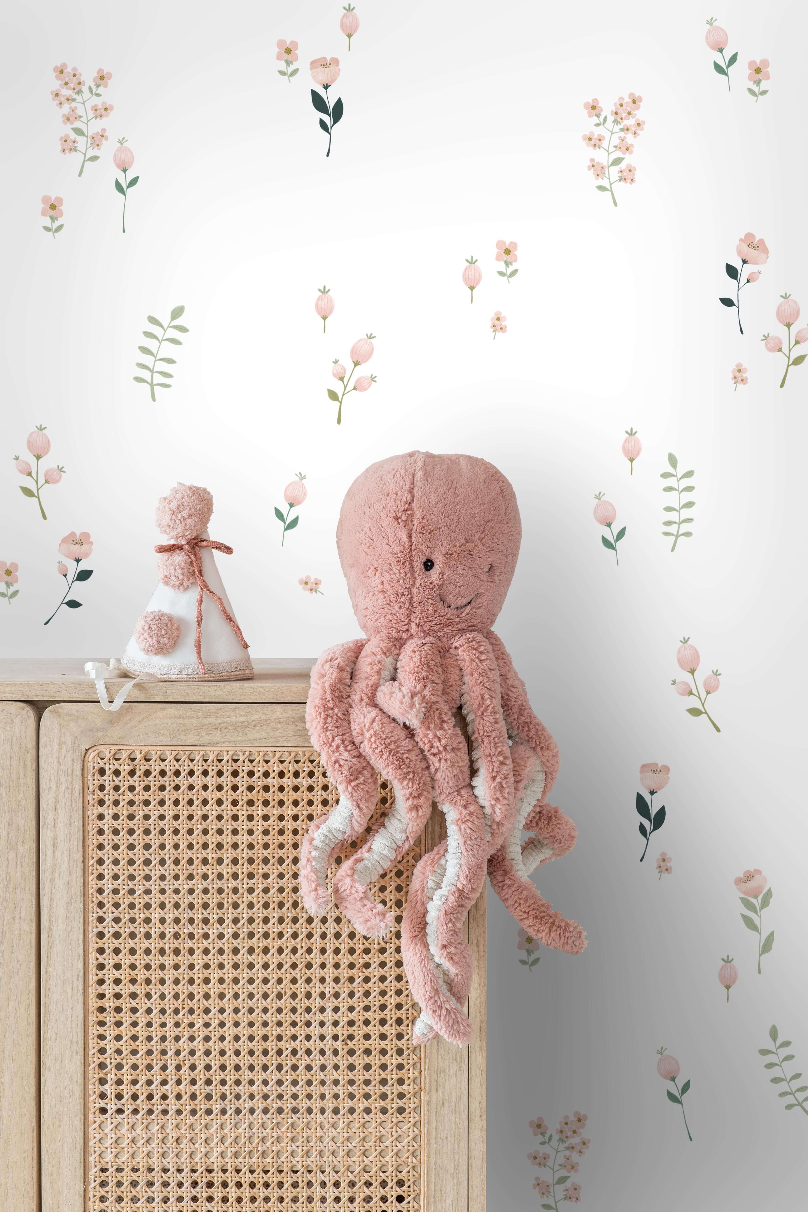 Adesivo da parete fiori bianco, rosa e verde - 47.5 x 66 cm - ESTAhome - 2