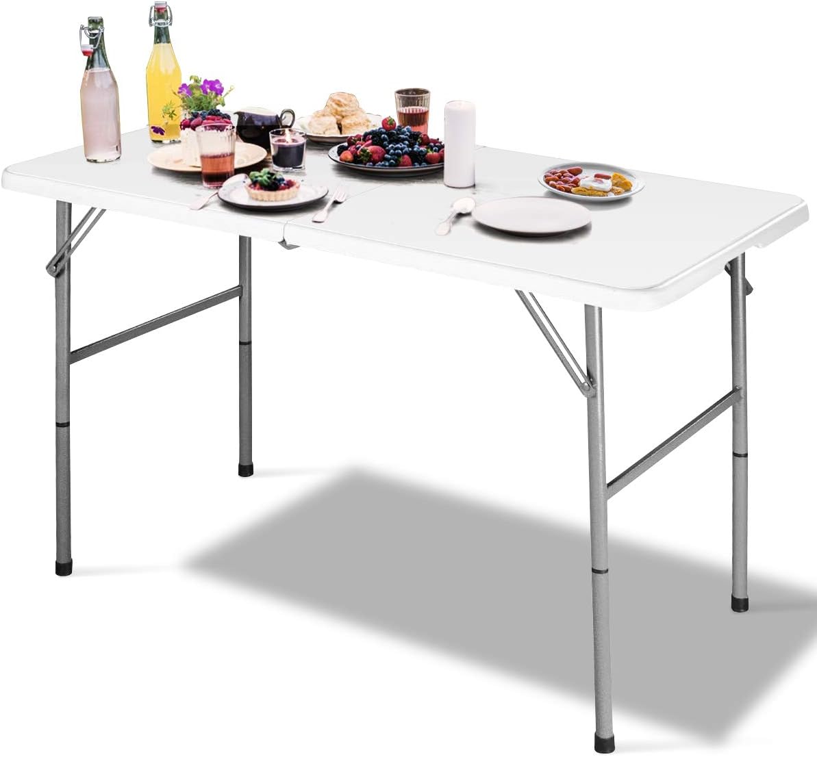 Składany Stół Plastikowy, Maksymalne Obciążenie 150 kg, Materiał HDPE i Wytrzymała Stal, 122 x 61 x 72 cm, Kolor Beżowy, do Różnych Zastosowań