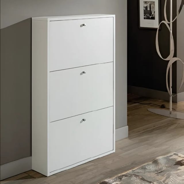 Scarpiera salvaspazio con 3 ante a ribalta colore bianco opaco 68x110H cm - Virginia