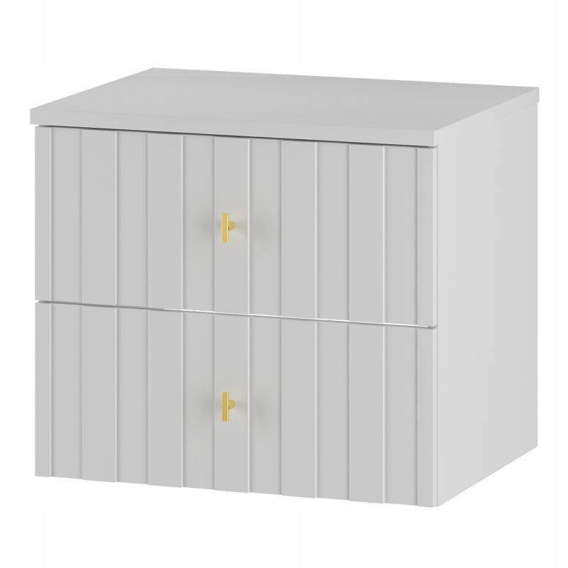 Szafka łazienkowa ELEGANTE 60 cm biała z blatem wisząca złote uchwyty mat