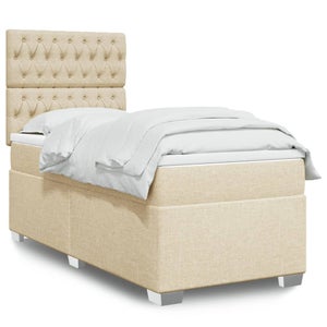 Sommier à Ressorts Tapissier 90x190 Cm Crème - Pieds Inclus, Lattes Contreplaqué, Tissu Polyester