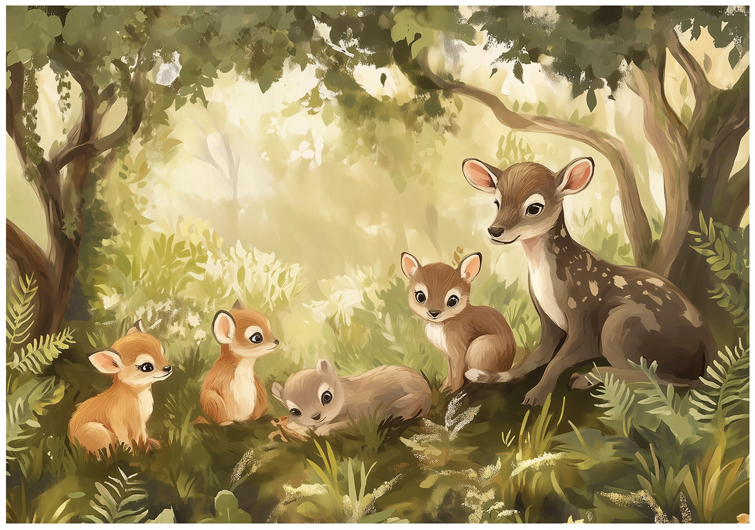 Фото - Шпалери Fototapeta Dla Dzieci Chłopca Dziewczynki Las Zwierzęta 250x175 cm Tapeta Do Pokoju Dziecięcego Na Flizelinie