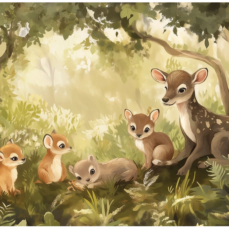 Фото - Шпалери Fototapeta Dla Dzieci Chłopca Dziewczynki Las Zwierzęta 250x175 cm Tapeta Do Pokoju Dziecięcego Na Flizelinie
