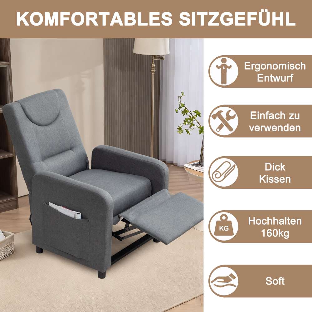 Fauteuil relax inclinable réglable｜Fauteuil polyvalent｜Repose-pieds intégré｜Tissu résistant｜Gris foncé moderne - 6