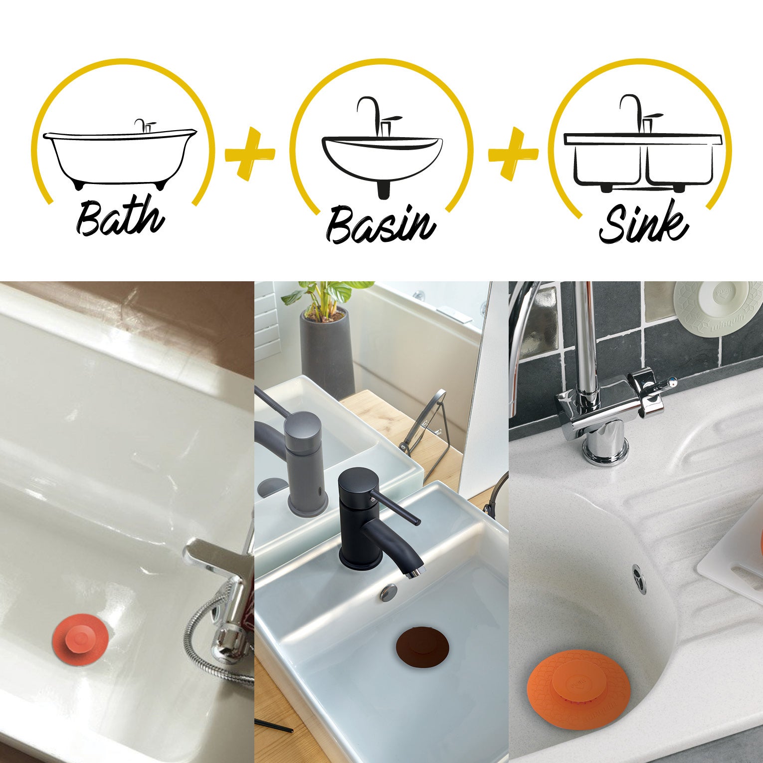 Bouchon universel 2 en 1 pour évier, lavabo et baignoire WIRQUIN Uppy blanc - 7
