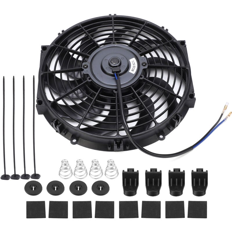 10-calowy, 12 V, 80 W, uniwersalny elektryczny wentylator chłodzący, wentylator z odwracalnym mocowaniem do chłodnicy, chłodzący silnik samochodowy