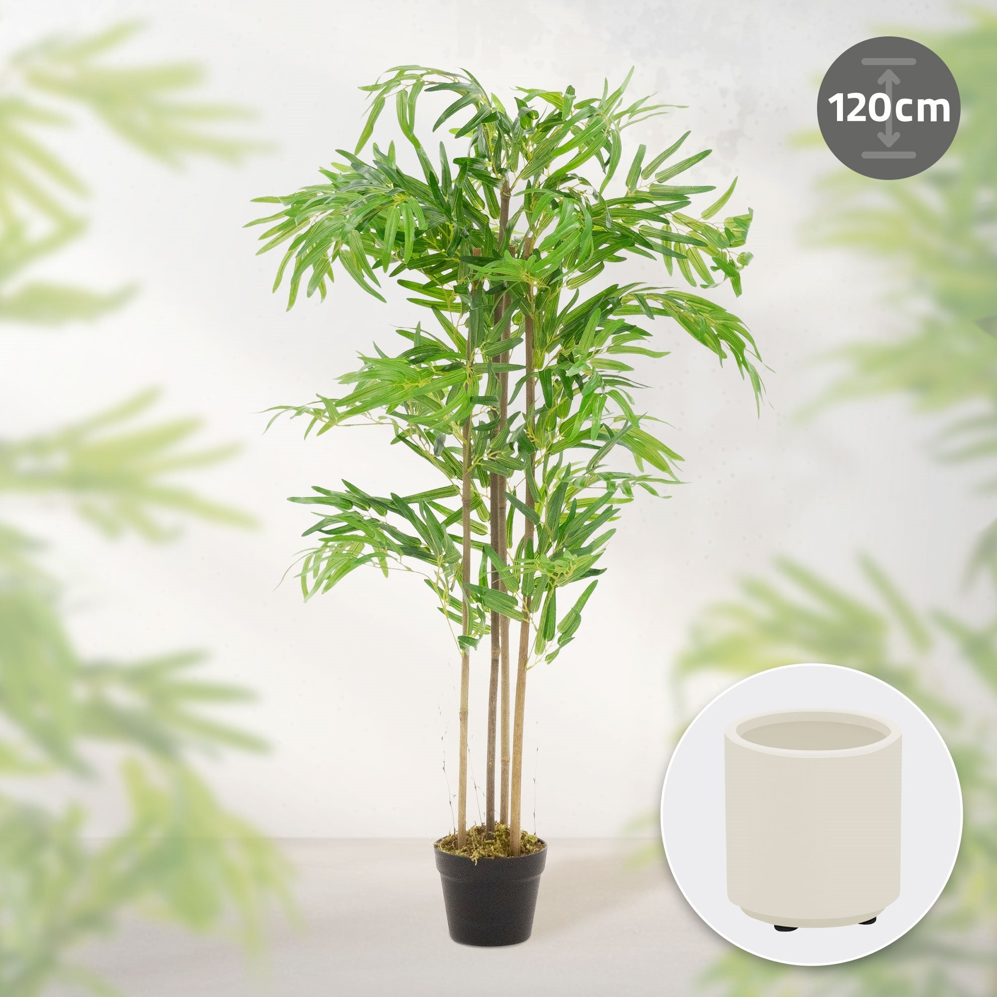 Bambù Artificiale 120 Cm Con Vaso - Pianta Finta Realistica Per Interni/Esterni - Resistente Ai Raggi UV - 3