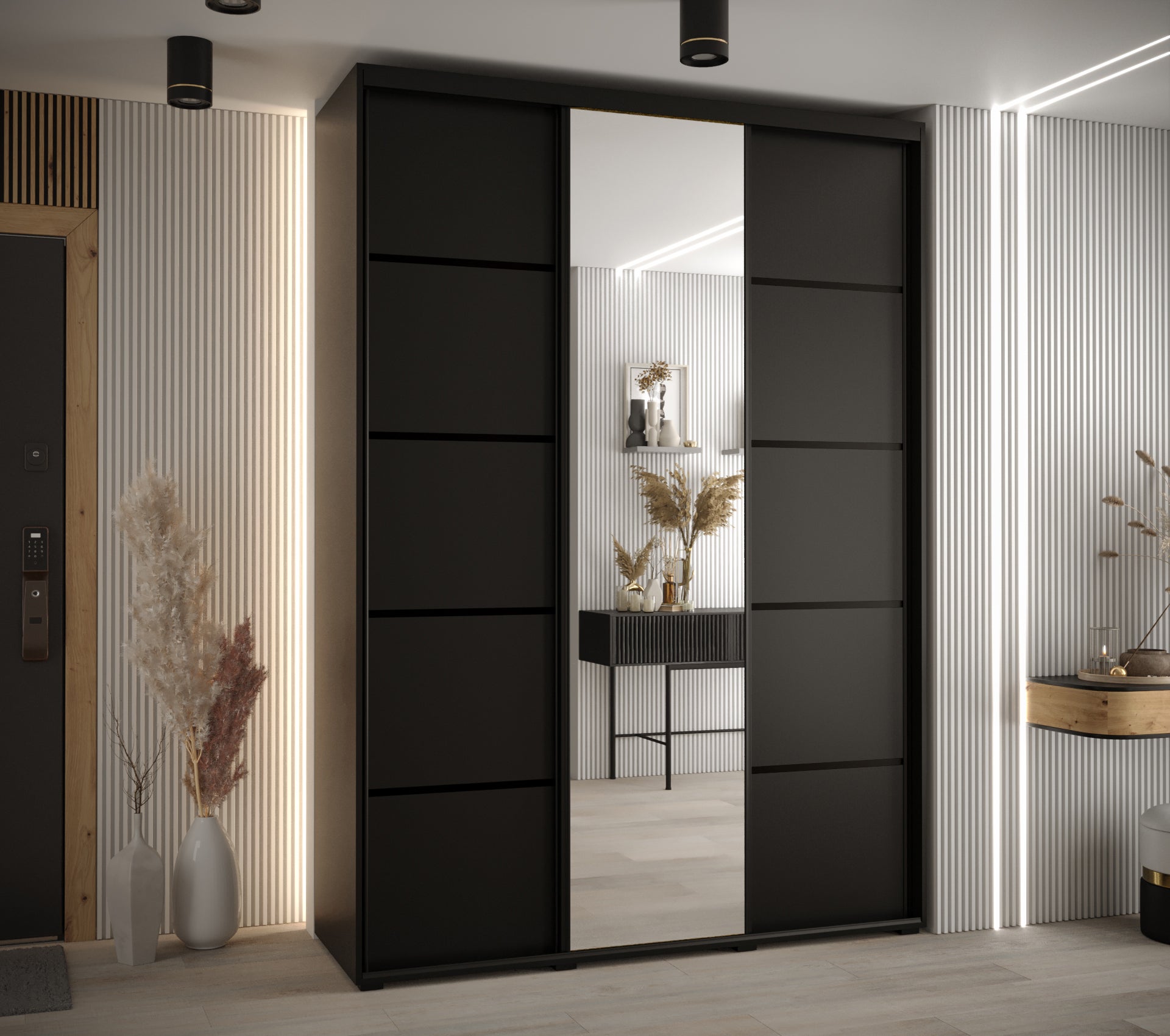 Szafa przesuwna z lustrem wysoka Davos 5 180 x 60 x 235,2 cm czarny + czarny + u. czarny - Abiks Meble - 2