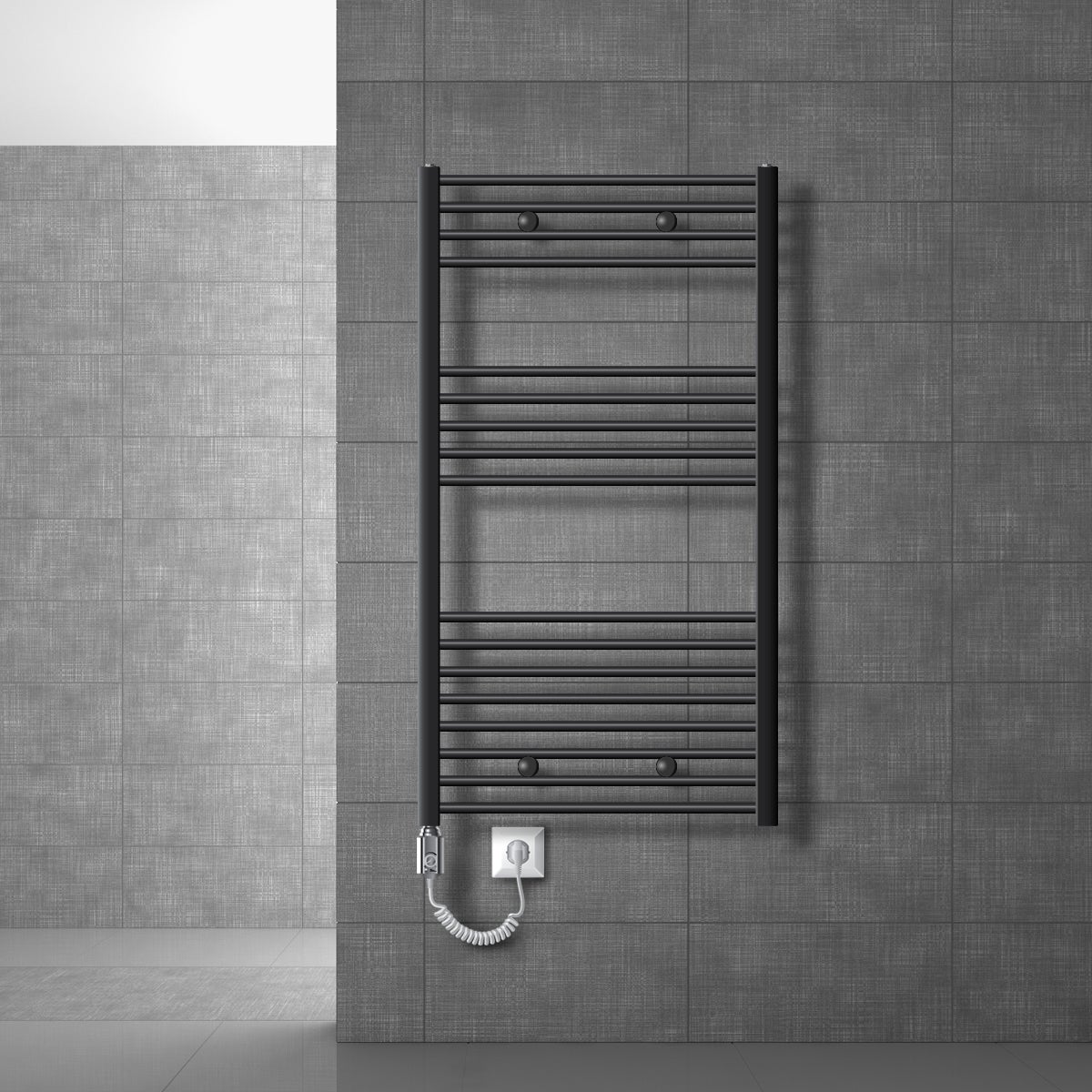 LuxeBath Elektryczny grzejnik lazienkowy Sahara 750x1200 mm Antracyt Proste podlaczenie boczne i pret grzejny Termostat 1200 W i wyswietlacz cyfrowy,